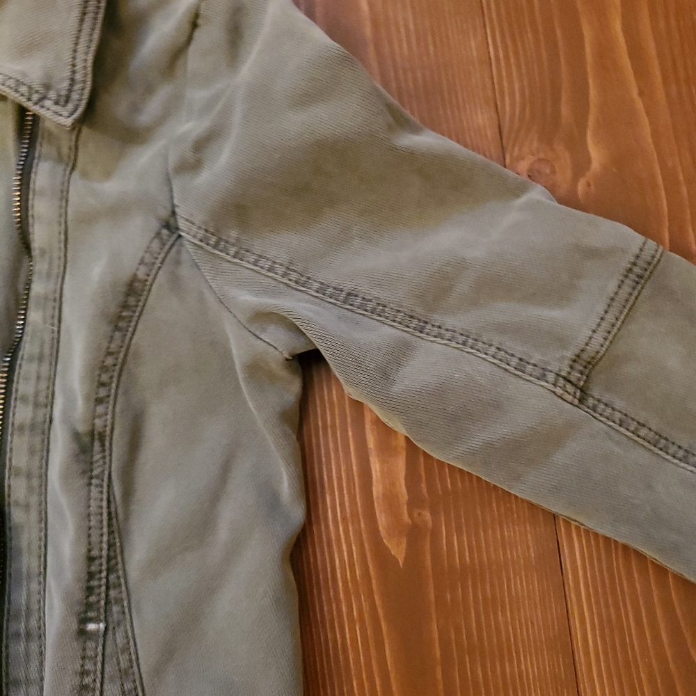 Anthropologie Green Fatigue Asymmetric Zip Button Lined Jacket w/ Pockets Small - Picture 14 of 15